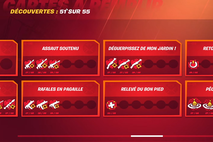 La liste des cartes à remplir pour la saison 4