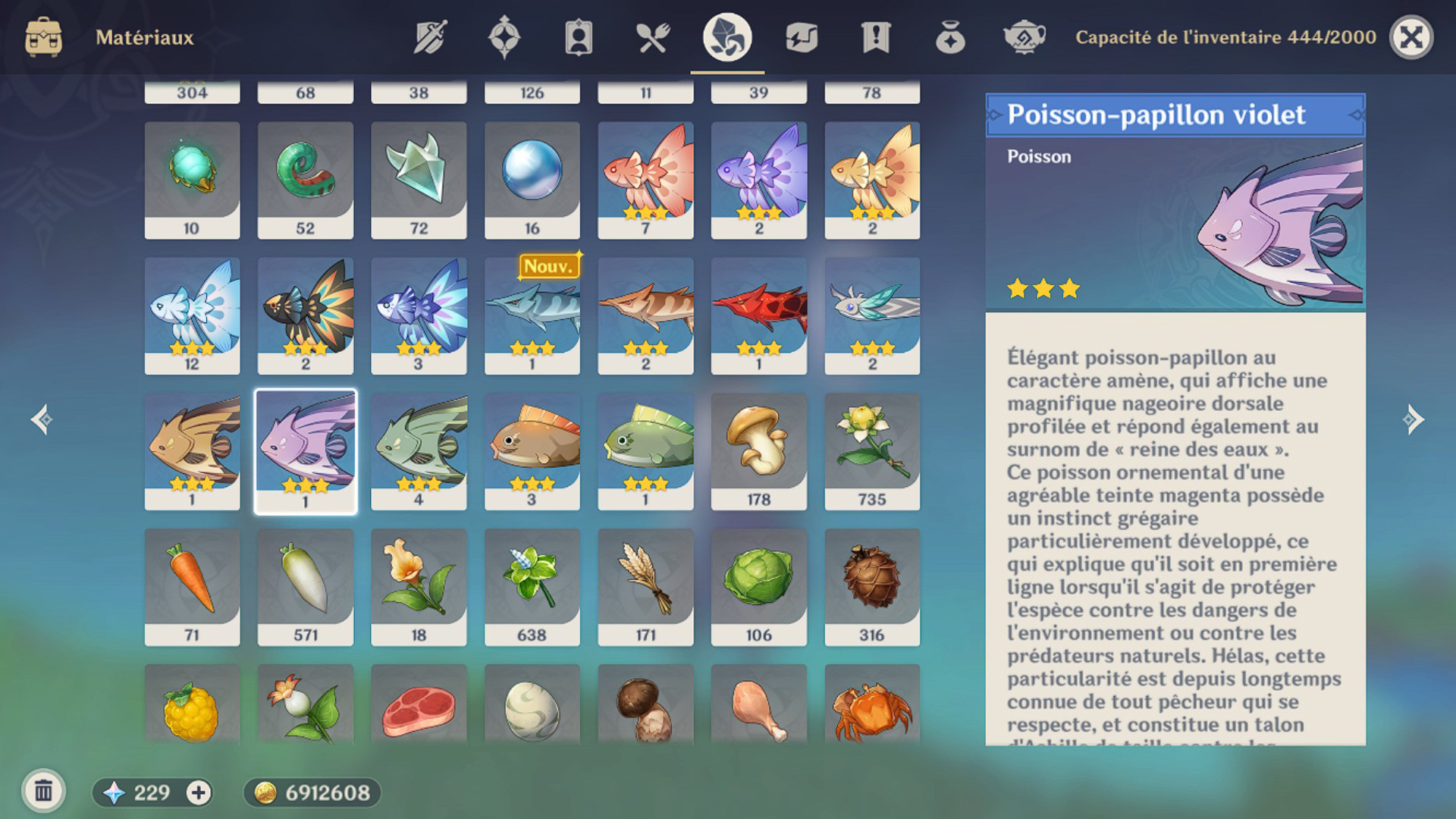 Poisson-papillon violet Genshin Impact, où et comment le pêcher ?