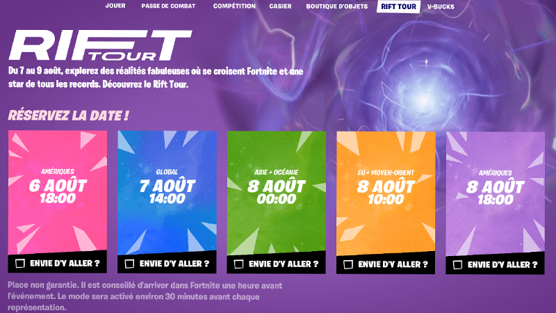Quelles sont les dates du Rift Tour dans Fortnite ?