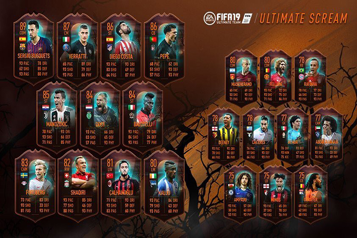 FIFA 19 : Ultimate Scream, tournures des cartes - FUT
