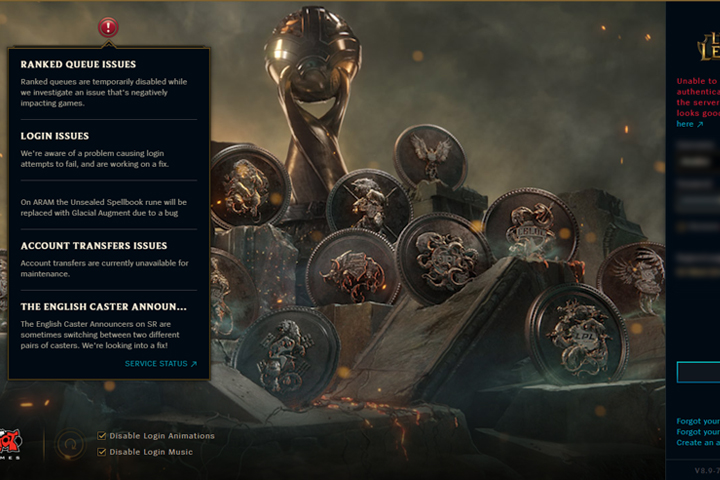 Serveur LoL : Impossible de se connecter et parties classées désactivées