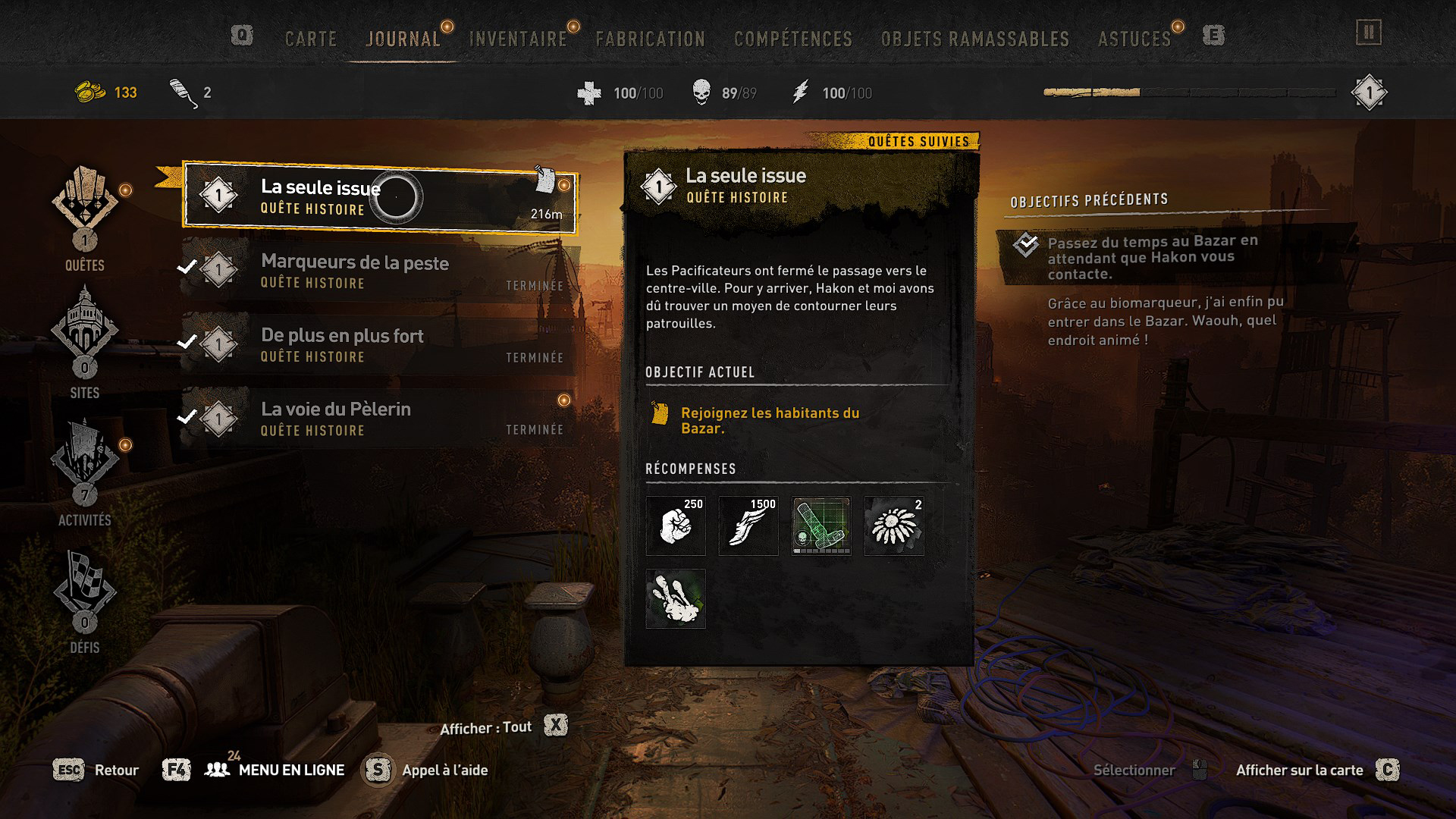 Comment accomplir l'étape de mission Rejoindre les habitants du Bazar ?