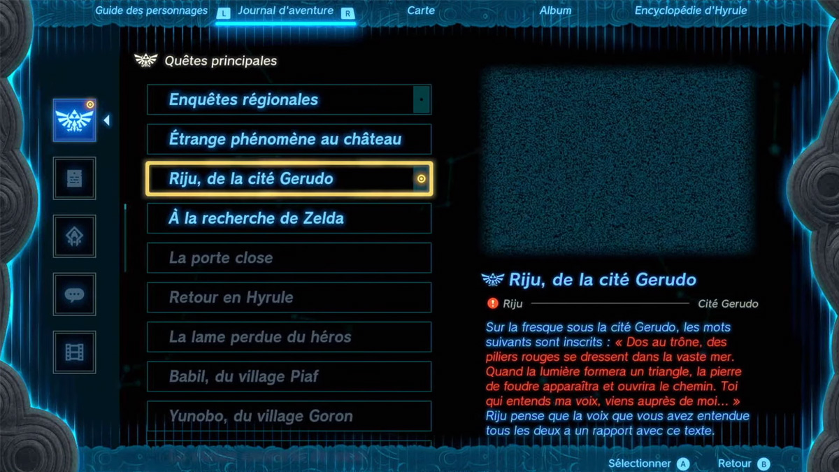 Solution de l'énigme lors de la quête Riju de la Cité Gerudo Zelda TOTK