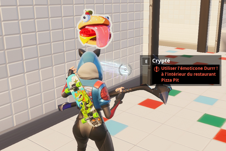 Fortnite : Puce 59 Décryptage, Utiliser l'emote Durrr ! à l'intérieur d'un restaurant Pizza Pit, Défi