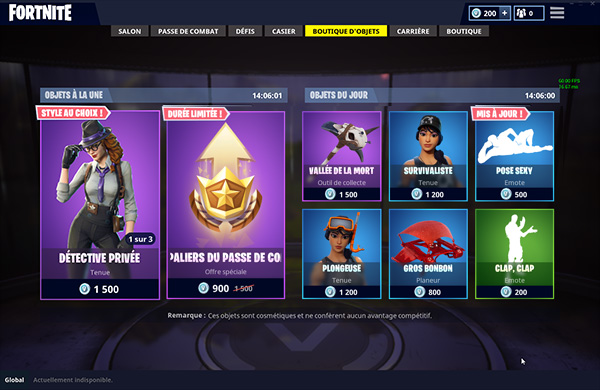 Boutique Fortnite 3 juillet