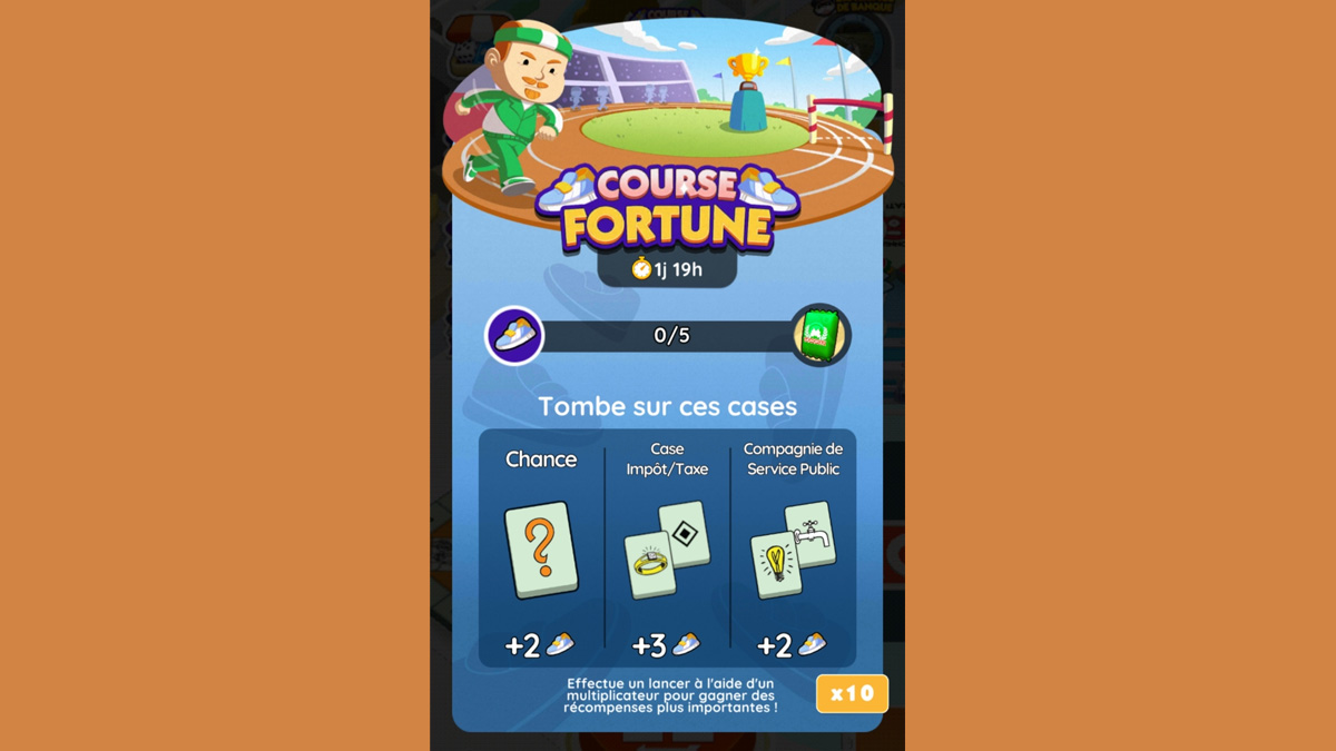 Course fortune Monopoly GO, paliers, récompenses et durée pour l'événement de juin 2024
