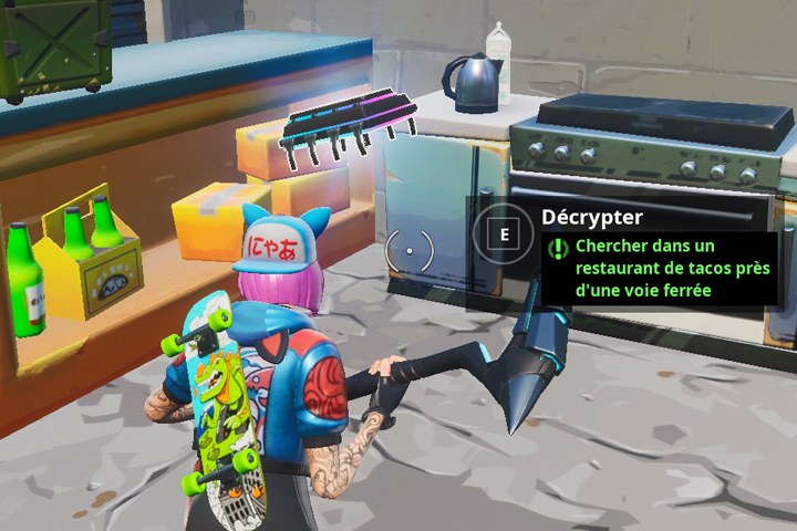 Fortnite : Puce 77 Décryptage, chercher dans un restaurant de tacos près d'une voie ferrée, Défi