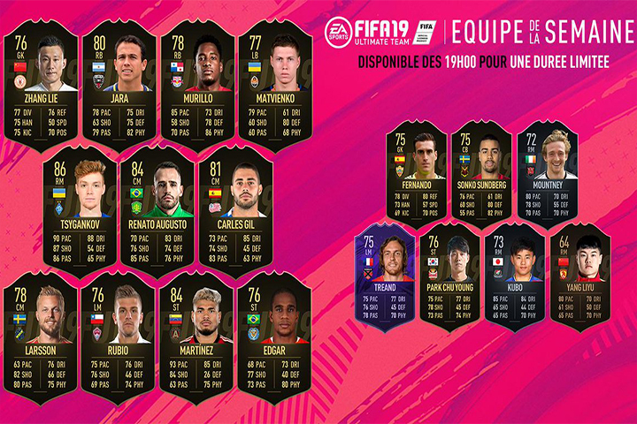 FIFA 19 : TOTW, l'équipe de la semaine 38 – FUT