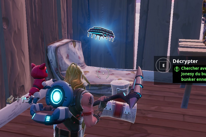 Fortnite : Puce 26 Décryptage, Chercher avec la tenue Jonesy du Bunker près d'un bunker enneigé, Défi