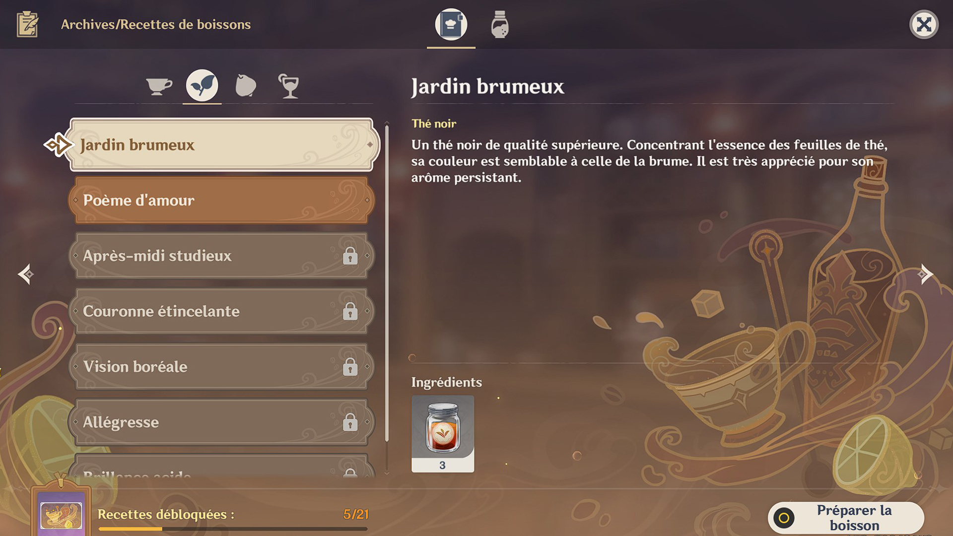 Comment débloquer la recette Jardin brumeux dans Genshin Impact ?