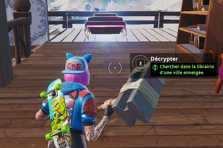 Fortnite : Puce 68 Décryptage, Chercher dans une librairie d'une ville enneigée, Défi