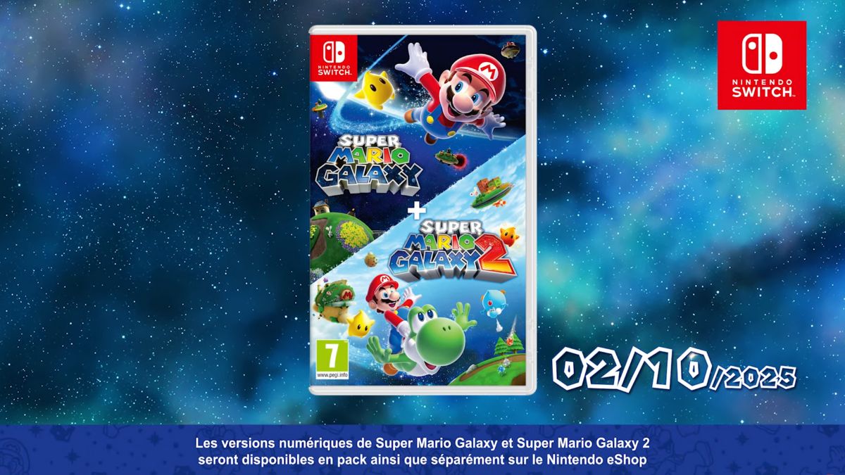 Super Mario Galaxy 1 et 2 réunis dans un seul pack, sortie le 2 octobre 2025 sur Nintendo Switch