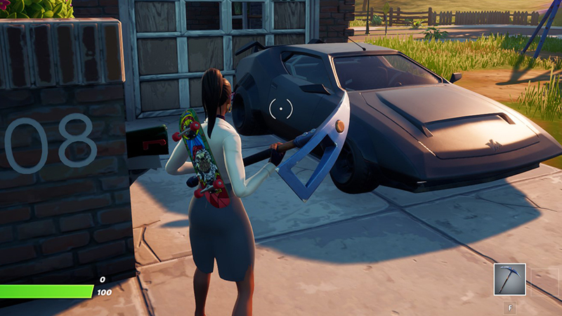 Conduire une Ferrari 296 GTB dans la tempête sur Fortnite, défi saison 7