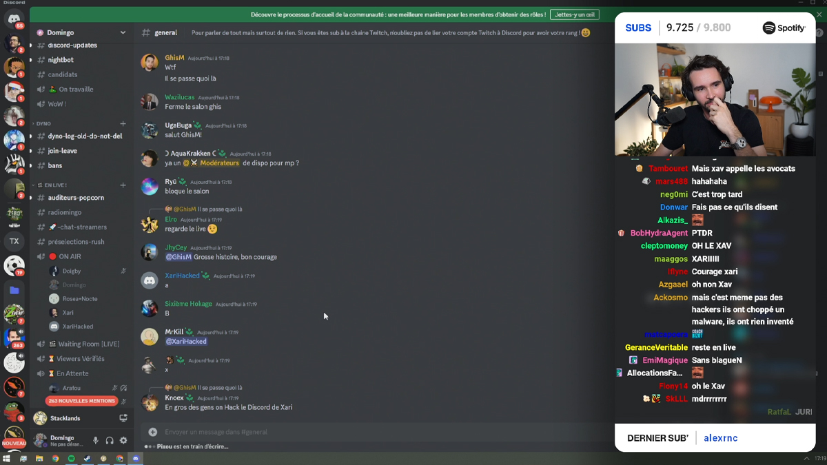Hack Fichou et Xari : Domingo en direct avec les hackers gère la situation comme un roi en live sur Twitch