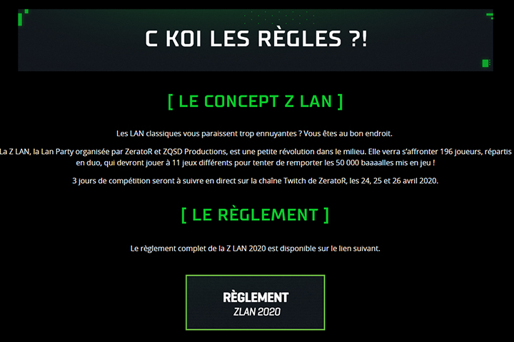 Z LAN 2020 : Les règles par jeu pour la compétition de Zerator
