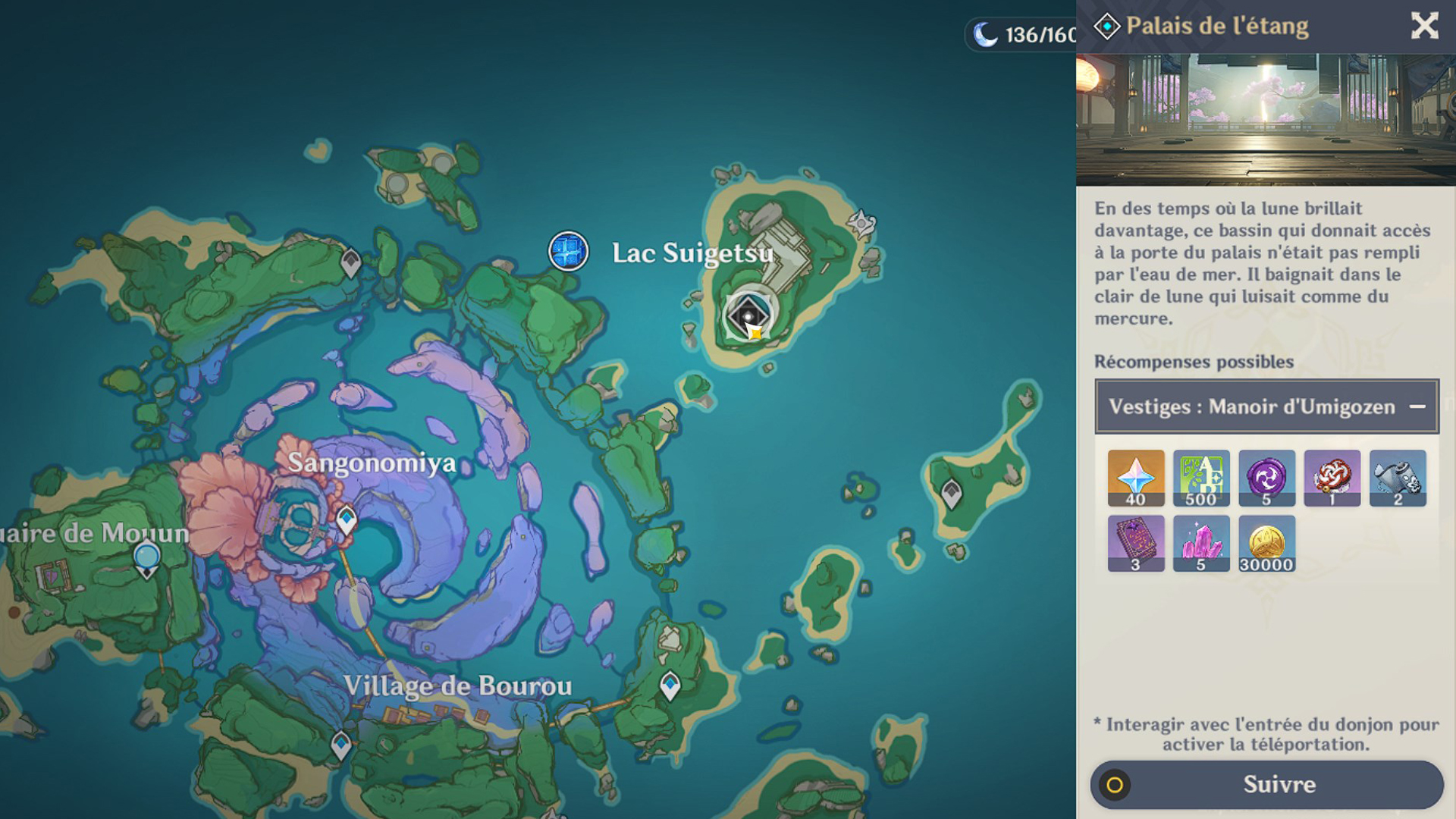 Palais de l'étang Genshin Impact, comment accéder au donjon ?