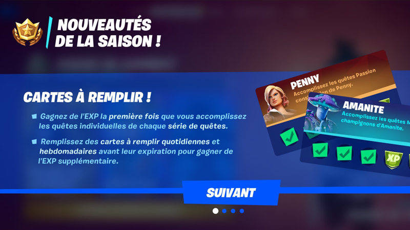 Cartes à remplir Fortnite en saison 8, liste des défis