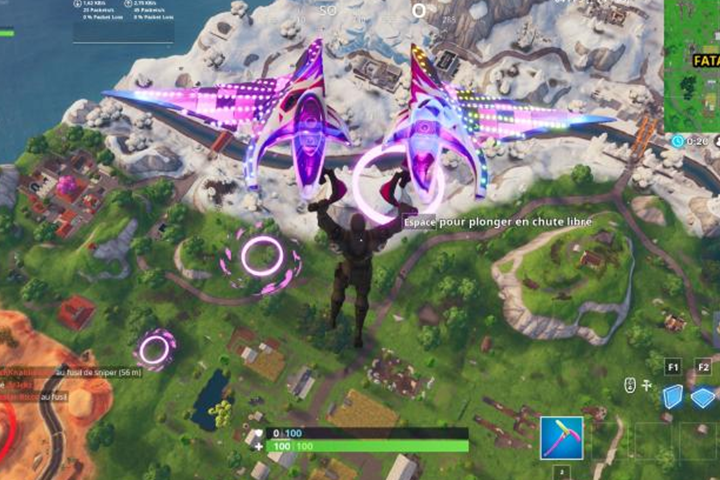 Fortnite : Terminer le parcours de chute libre au-dessus de Dusty Depot après avoir sauté du bus de combat, Défis Dans le Mille, Saison 10, Semaine 9
