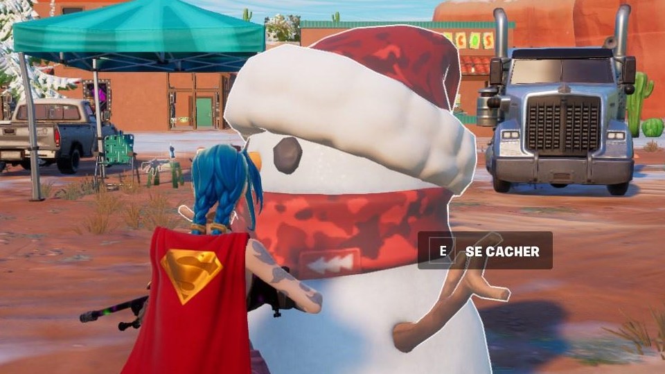 Se cacher 10s dans un bonhomme furtif à moins de 25 m d'un adversaire dans Fortnite, defi de Noel
