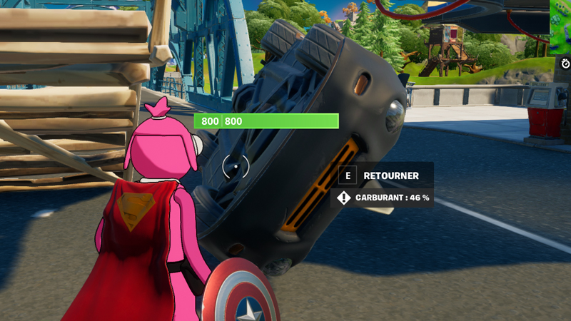 Interagir avec une voiture renversée pour la retourner dans Fortnite, défi saison 8