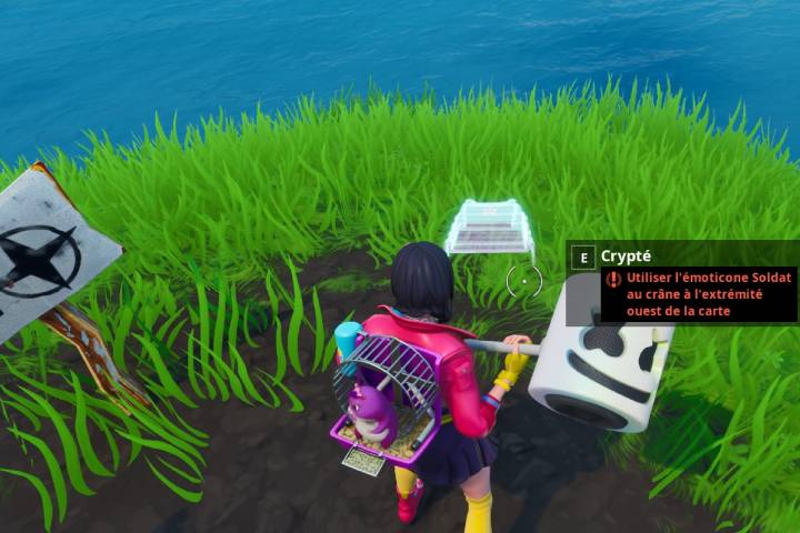 Fortnite : Puce 03 Décryptage, Utiliser l'émoticone Soldat au crâne à l'extrémité ouest de la carte, Défi