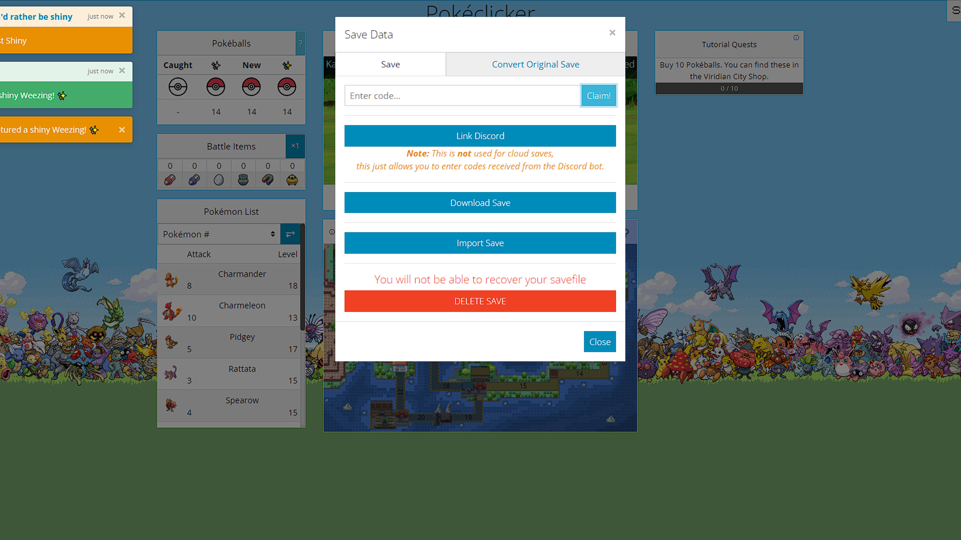 Code Pokeclicker, liste des gifts actifs