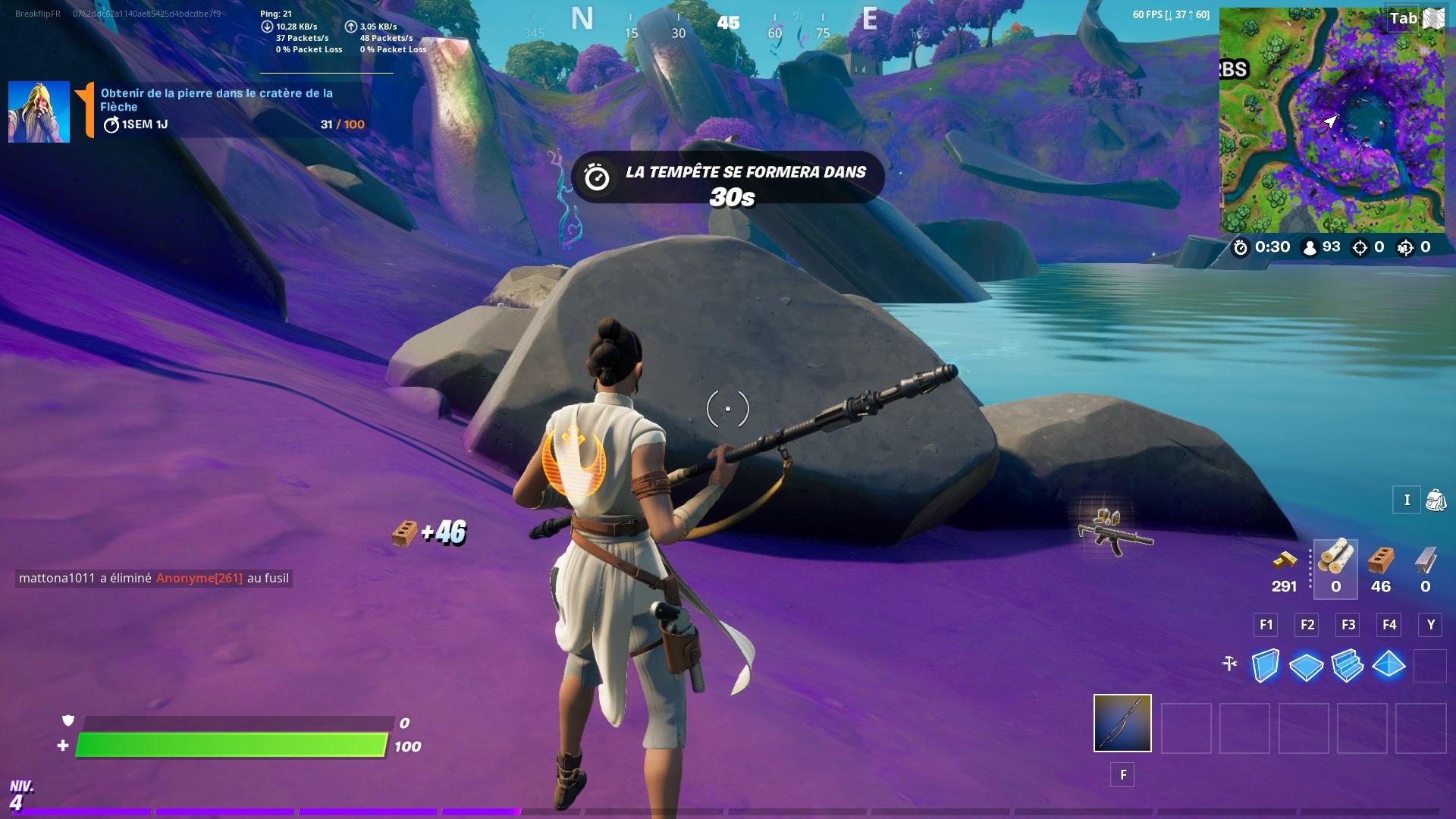 Fortnite : Obtenir de la pierre au Cratère de la Flèche, défi semaine 1