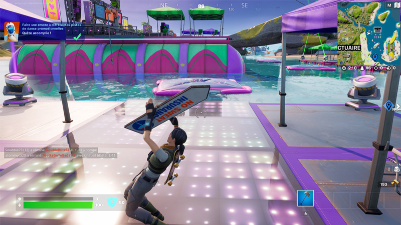 Faire une emote à différentes pistes de danse promotionnelles dans Fortnite, défi saison 3 chapitre 3