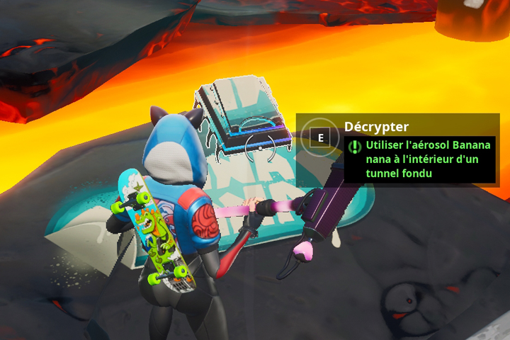 Fortnite : Puce 12 Décryptage, Utiliser l'aérosol Banana nana à l'intérieur d'un tunnel fondu, Défi
