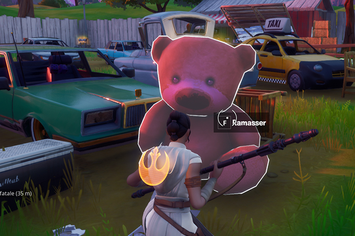 Fortnite : Porter un ours en peluche rose géant trouvé à Risky Reels sur 100m, défi de Midas