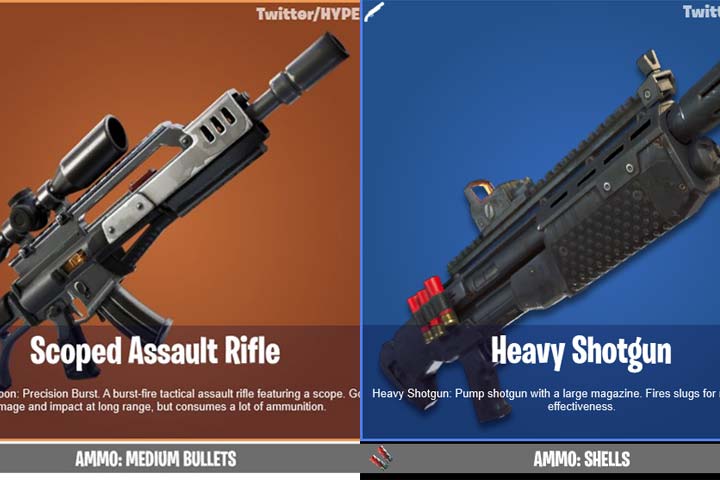 Fortnite : Fusil d'assaut longue portée et fusil à pompe lourd, nouvelles armes leak au 12.10