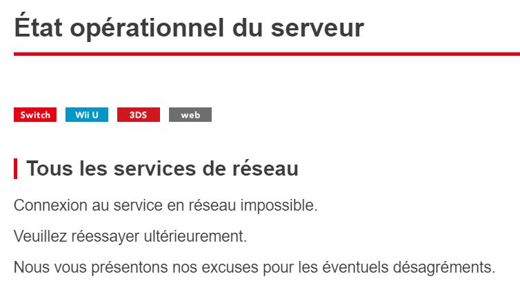 Plus de connexion sur Nintendo Switch