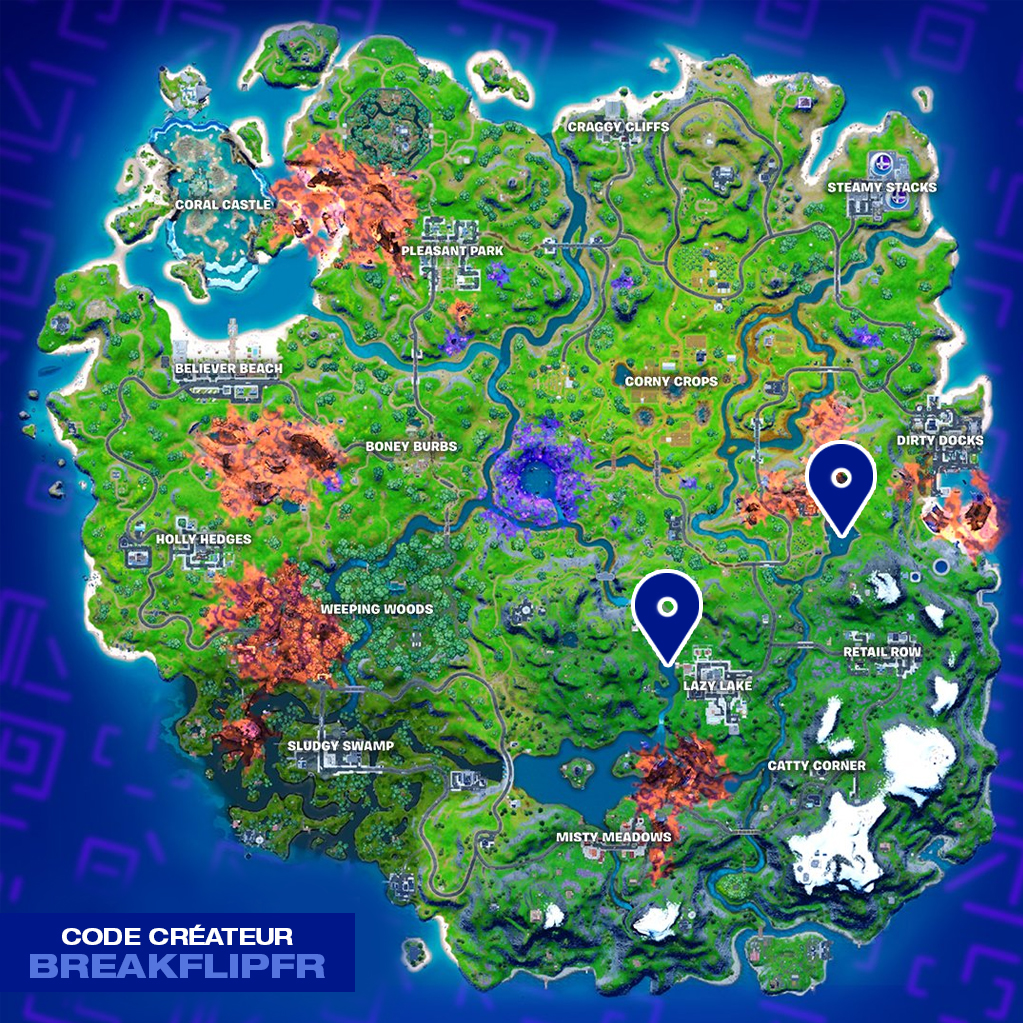 Nager au lac des canoës et à Lazy Lake dans Fortnite, défi saison 8