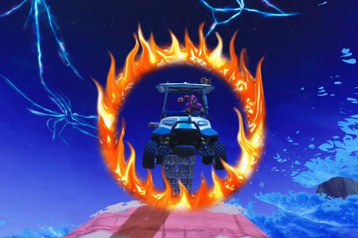Traverser des cercles enflammés avec un véhicule, défi Fortnite semaine 1 saison 1 du chapitre 3