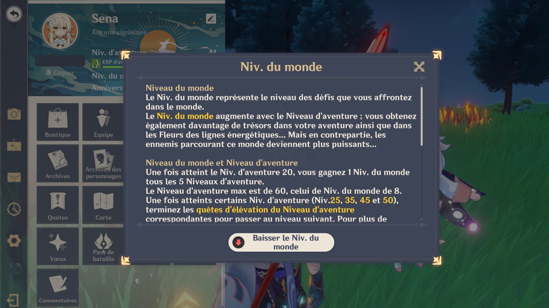 Niveau du monde Genshin Impact, comment l'augmenter ou le baisser ?