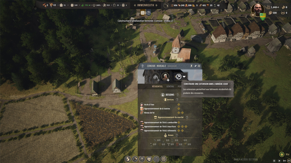 Manor Lords Burgage Plot Level 2, comment avoir des extensions de niveau 2 pour les censives ?