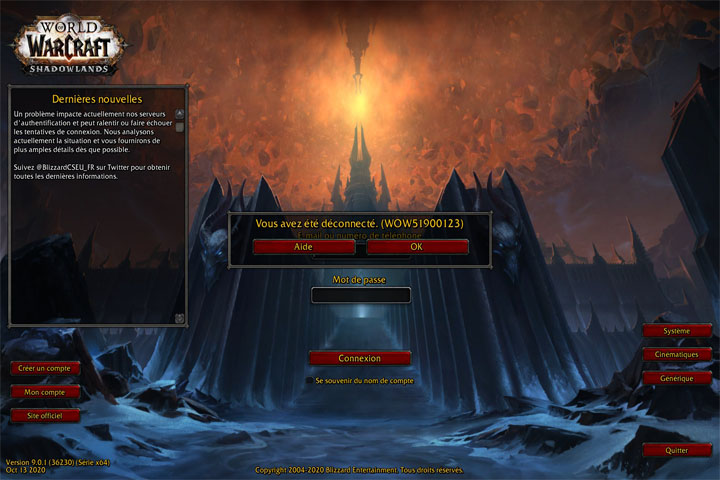 Wow 51900319 et 51900123, codes d'erreur sur World of Warcraft: Shadowlands